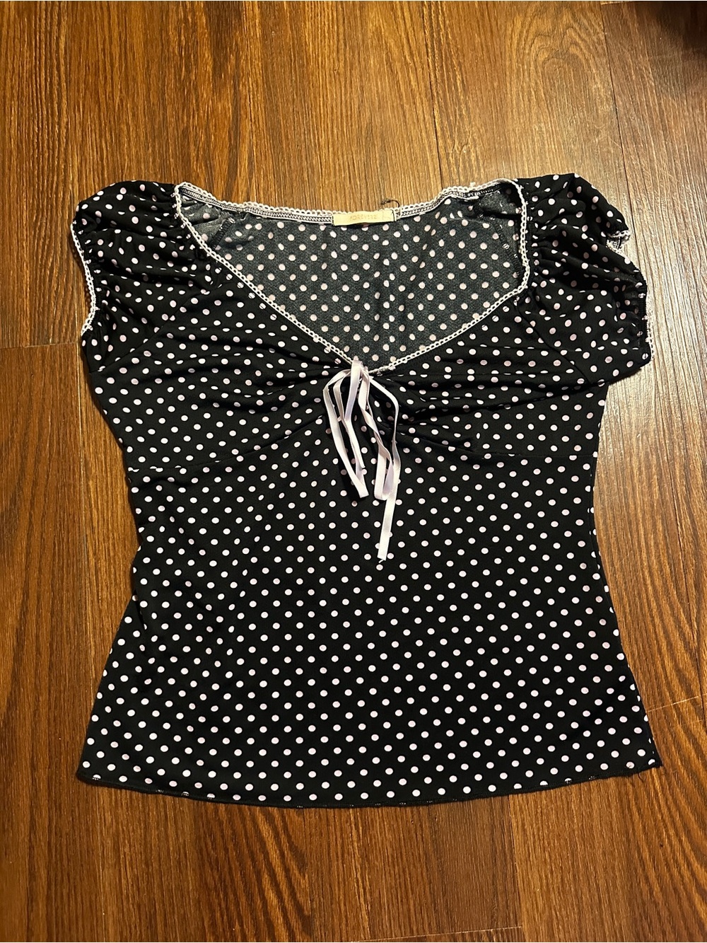 VTG Forever 21 Black Polka Dot Tie-Front Blouse